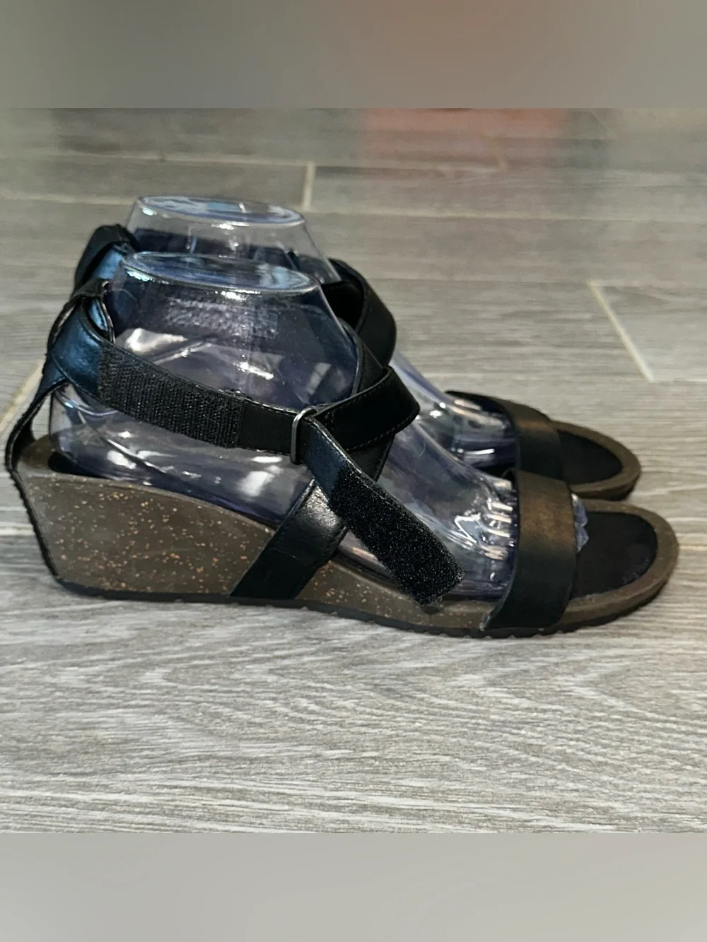Teva Cabrillo Crossover Leather Wedge Sandals Black Women's 9.5 Summer Shoes